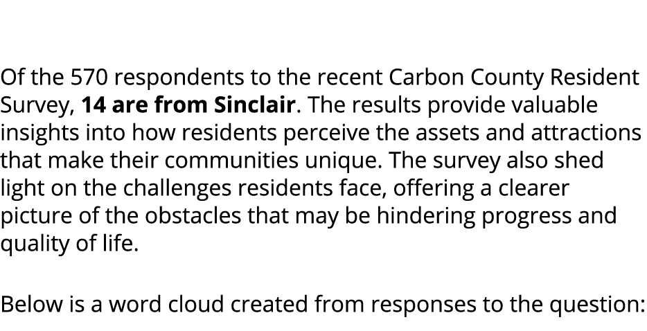  Of the 570 respondents to the recent Carbon County Resident Survey, 14 are from Sinclair. The results provide valuab...