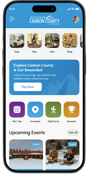 A smartphone screen displays a page for Discover Loudoun County, which includes a photo of a woman in a black shirt. AI generated content