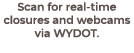 Scan for real time closures and webcams via WYDOT.